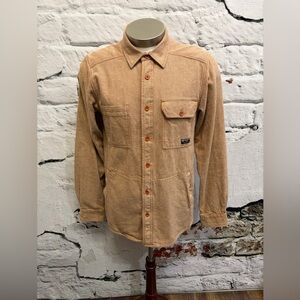 Kavu Button Up Long Sleeve Burnt Orange Striped Flannel Shirt Warm Cozy Rugid